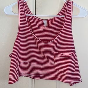 Red and white striped crop tank top